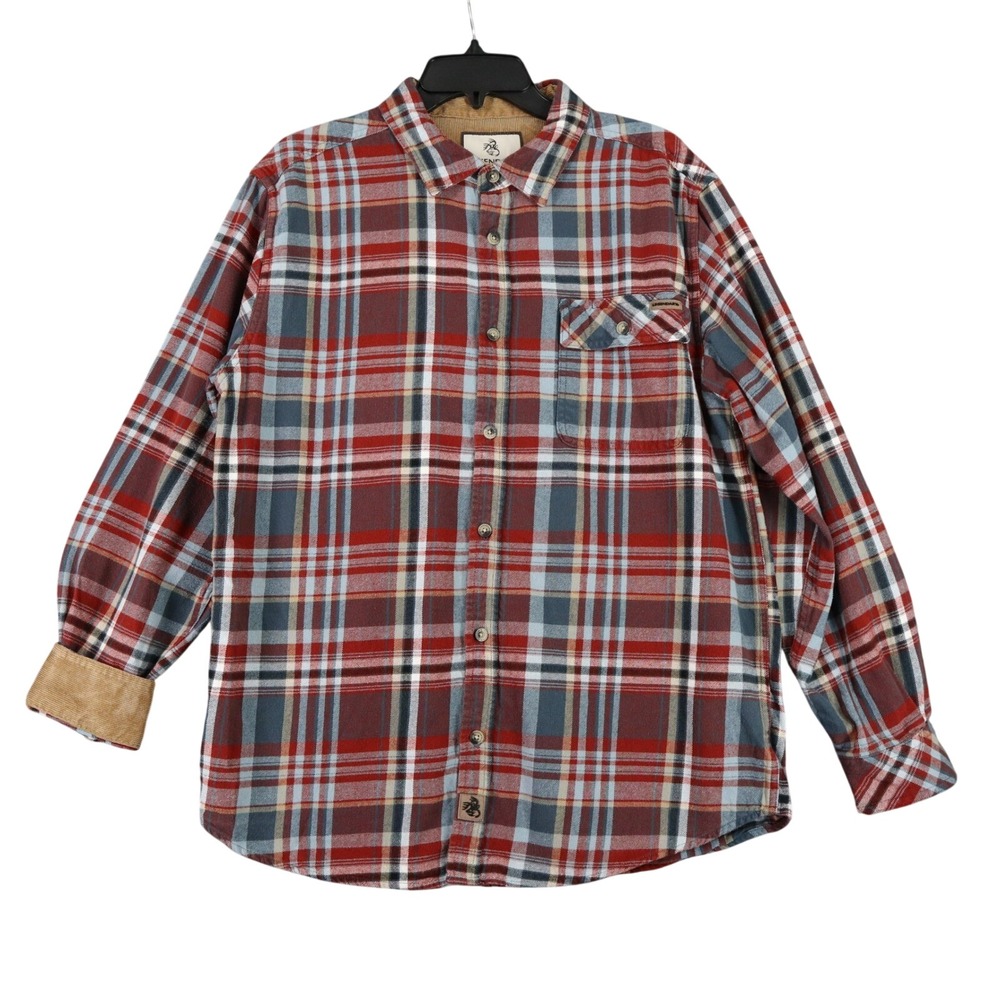 Legendary Whitetails Flannel Button Up Mens L Corduroy Trim Plaid Outdoor Casual